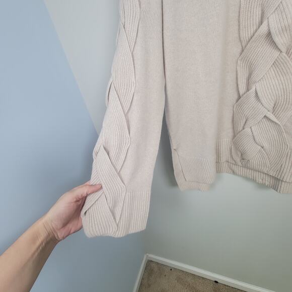 Robert Rodriguez Braided Sweater Womens M Wool Cashmere Knit Turtleneck Beige - Picture 3 of 11